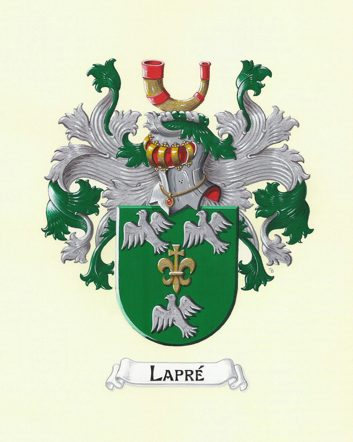 Het door C. Böhms geschilderde familiewapen Lapré